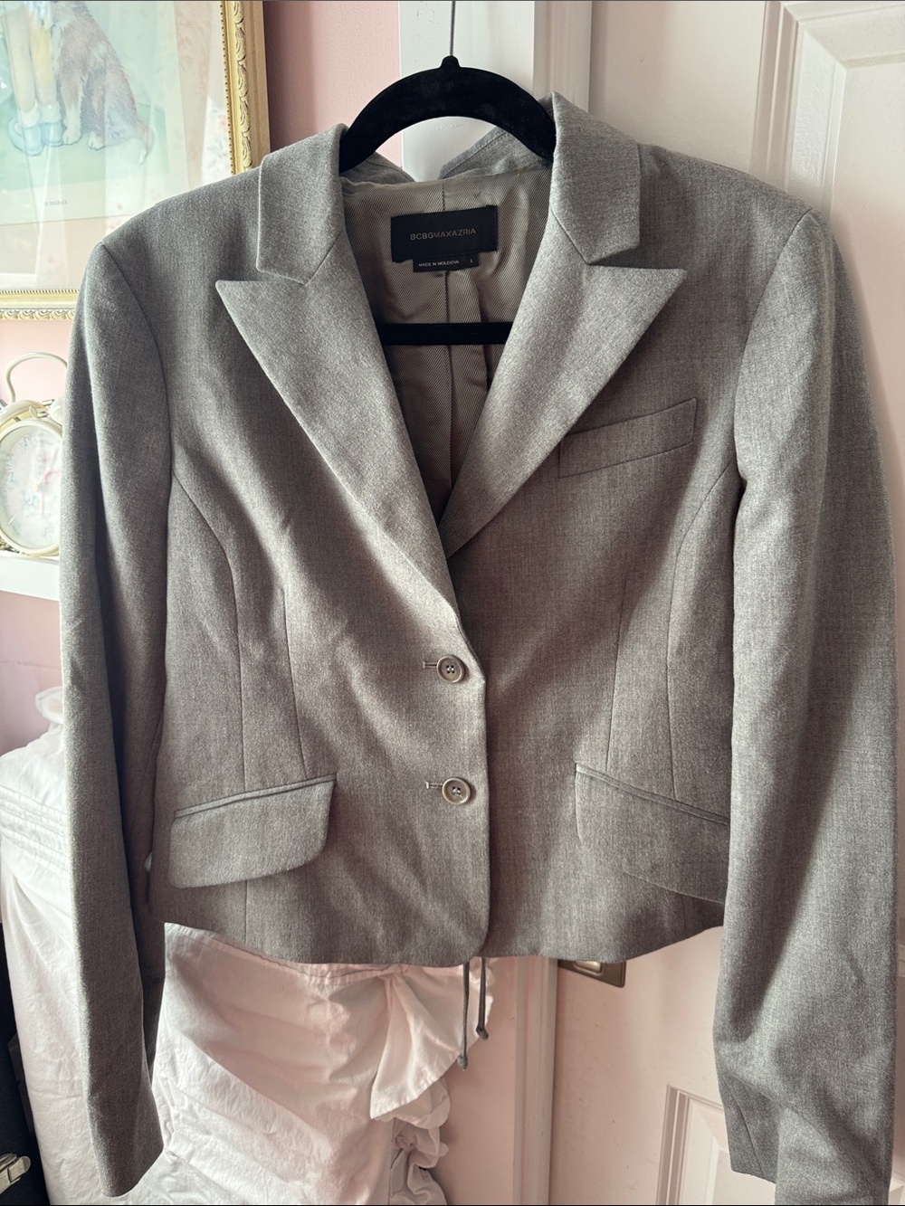 BCBGMaxAzria Light Gray Tailored Women's Blazer Sz L
